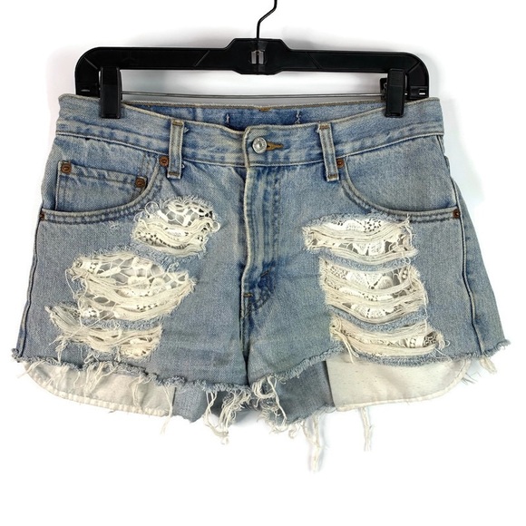 Furst of a Kind Pants - Furst of A Kind Distressed Peek Lace Jean Shorts